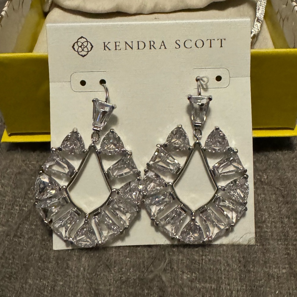 Kendra Scott Blair Silver Jewel Open Frame Earrings in White Crystal
